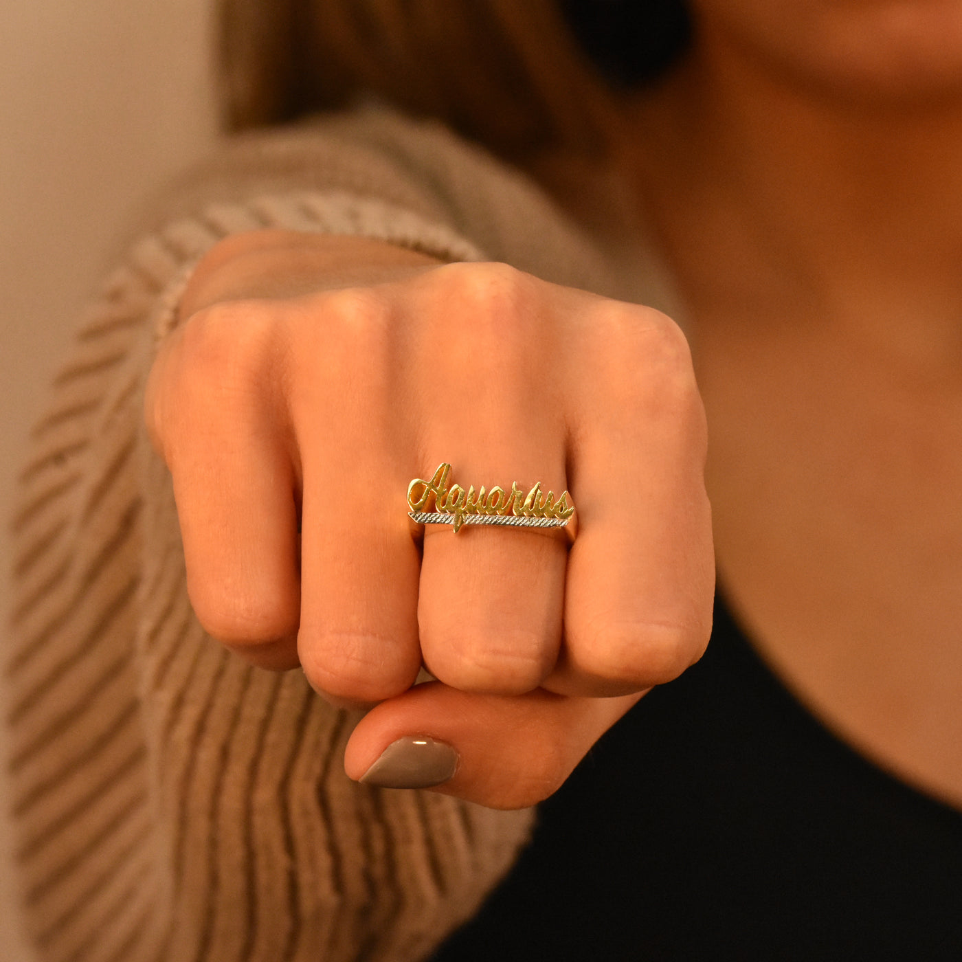The Two Tone Script Name Ring