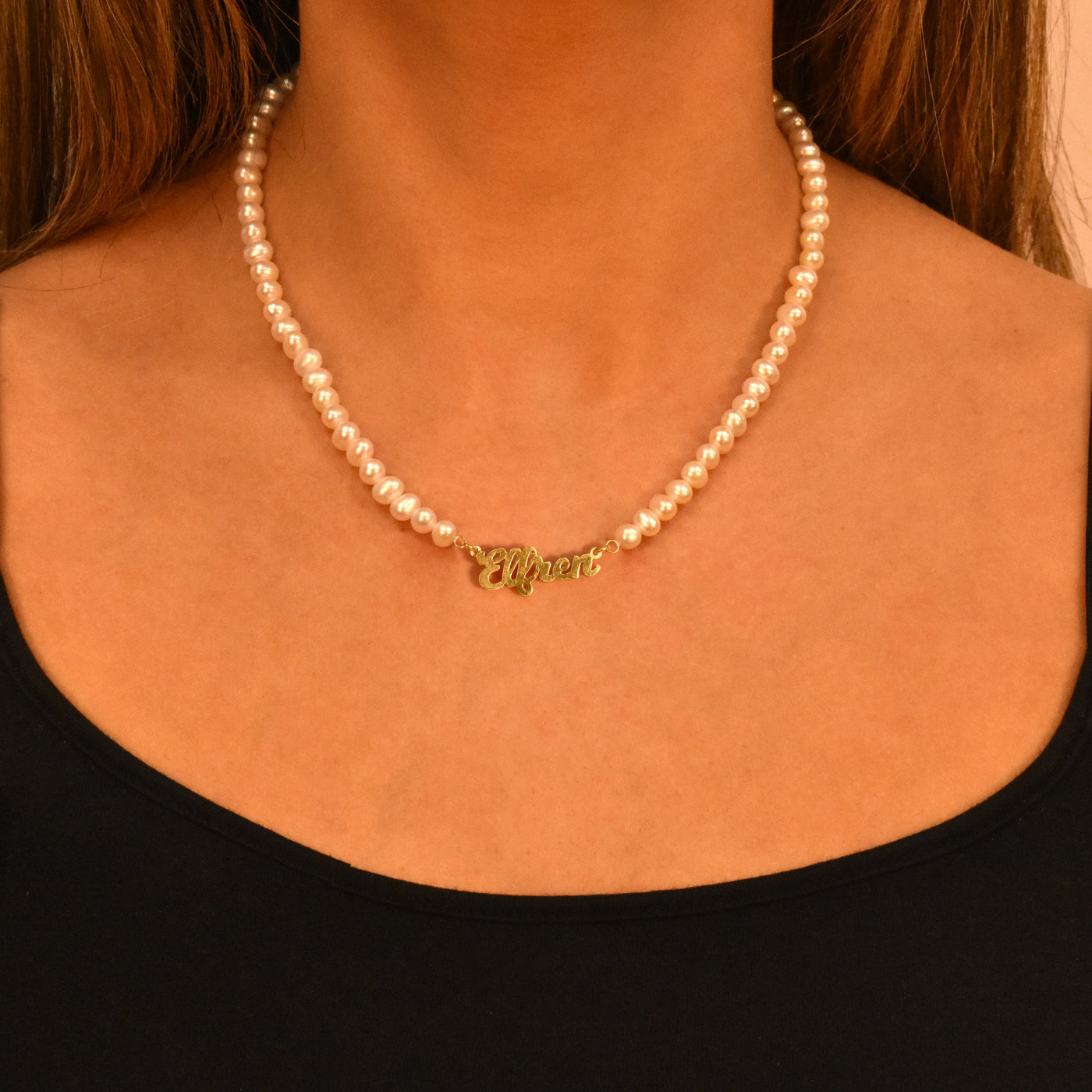 The Pearl Script Name Necklace