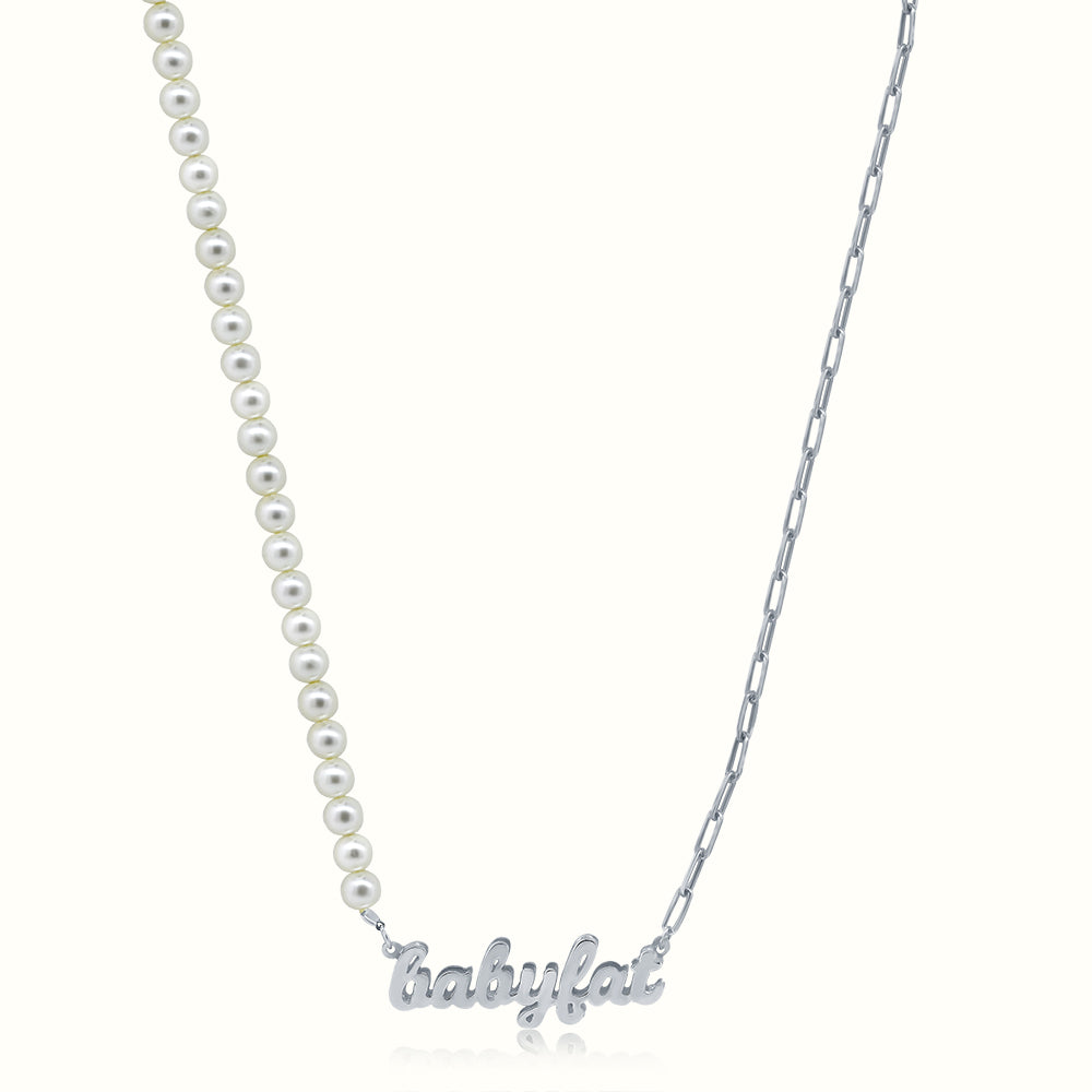 The Paperclip X Pearl Script Name Necklace